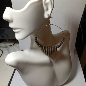 Big Hoop Wire Earrings with Bronze Beads
